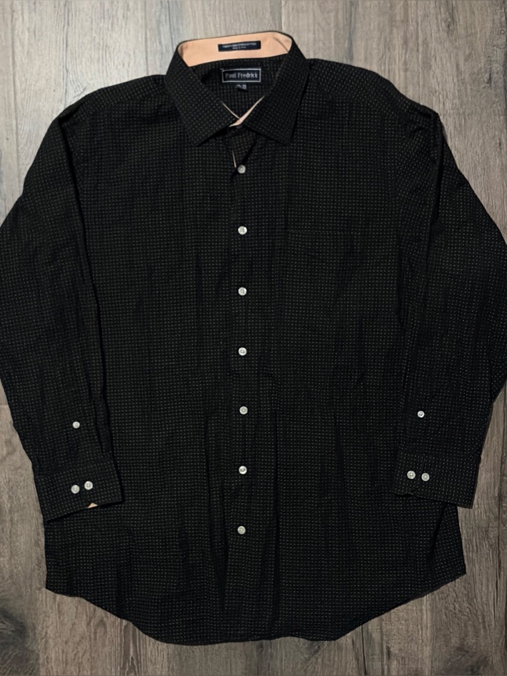 Paul Fredrick Long Sleeve Button Down Shirt Black Polka Dot Cotton XL
